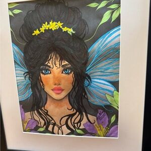 Whimsical Fairy Illustration with Black Frame